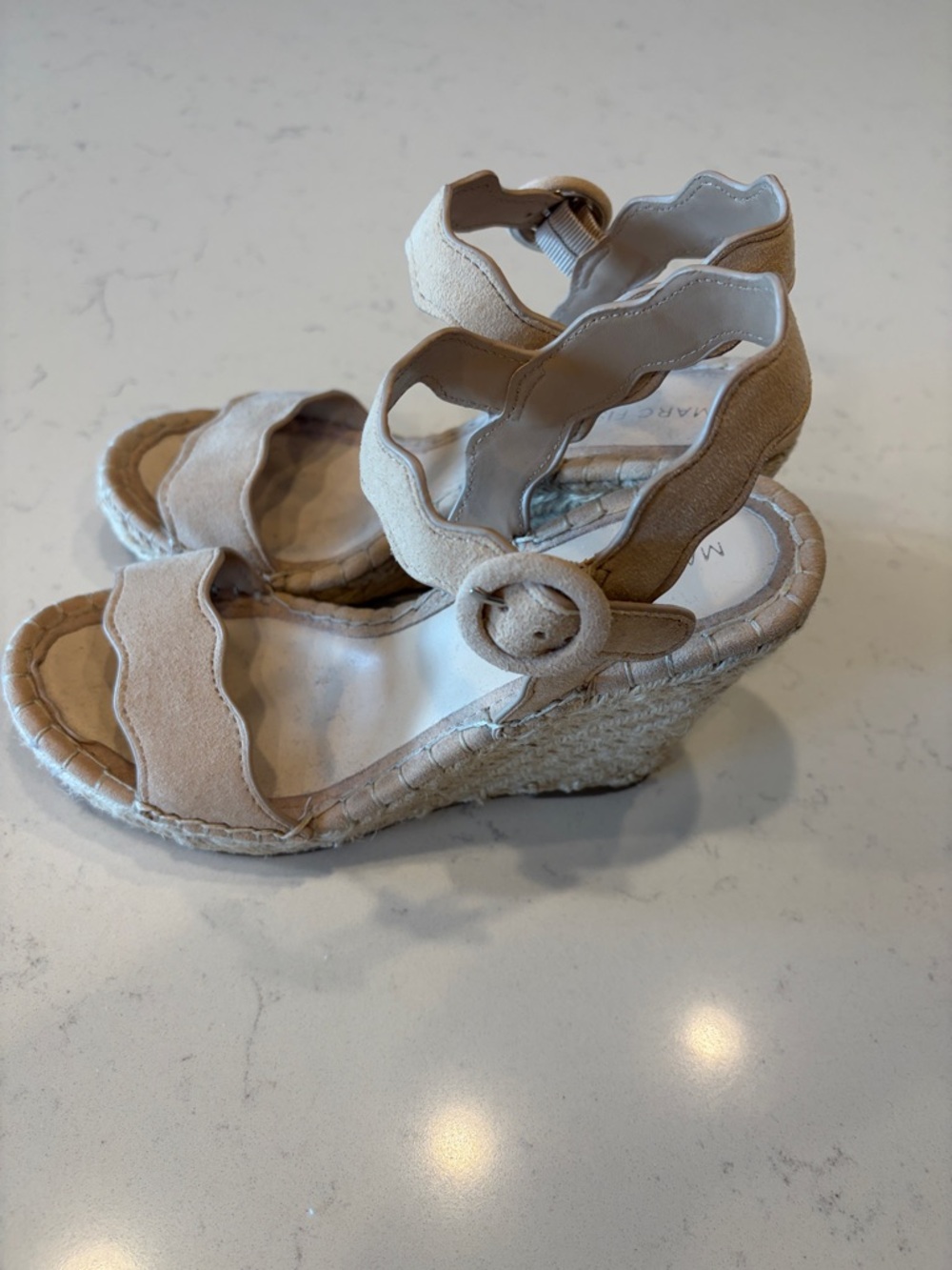 Marc Fisher Beige Scalloped Espadrille Wedge Sandals